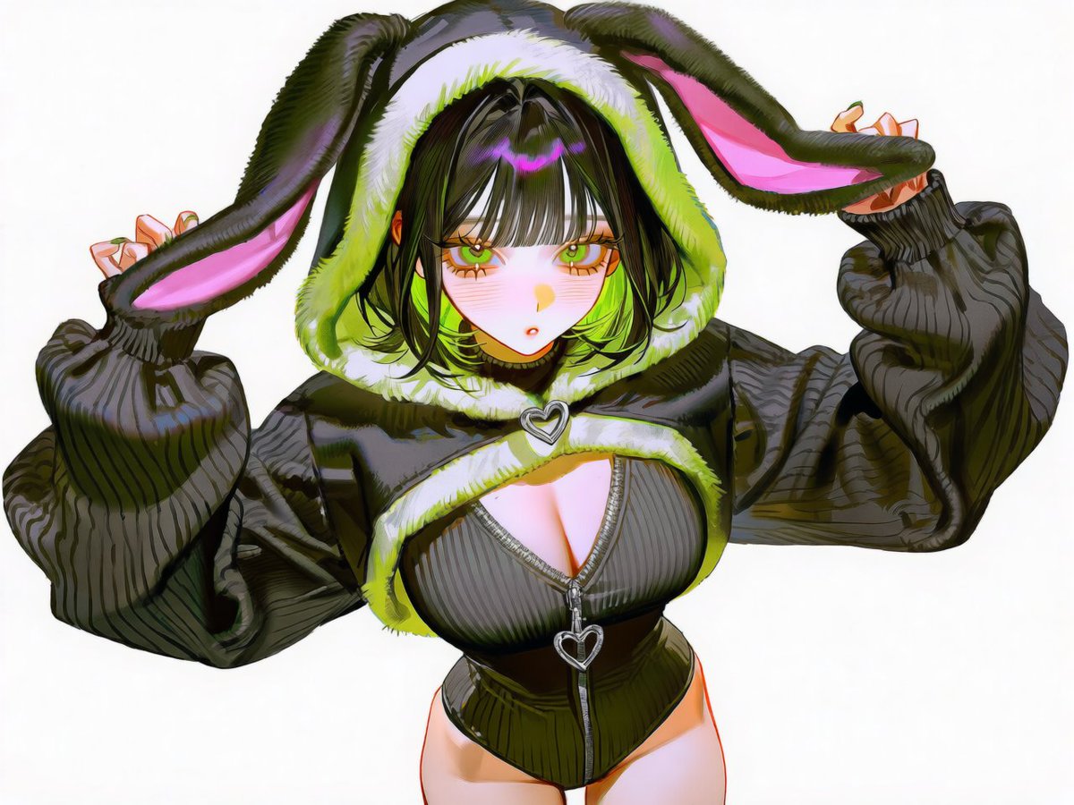2Mr1EXpm6147473's tweet photo. 복슬 복슬 토끼귀 프롬공유
모델: @beullang1101 

bunny-themed hooded bodysuit, oversized hood with long floppy rabbit ears lined with soft plush fabric, deep V-neck design, fitted ribbed bodice, heart-shaped zipper pull at the center, https://t.co/mvq3Gp7dTO
