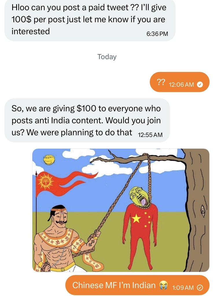 Woundedlion__'s tweet photo. Chinese MFs sent this msg to my alt acc😭 https://t.co/N69ZxFNnNS