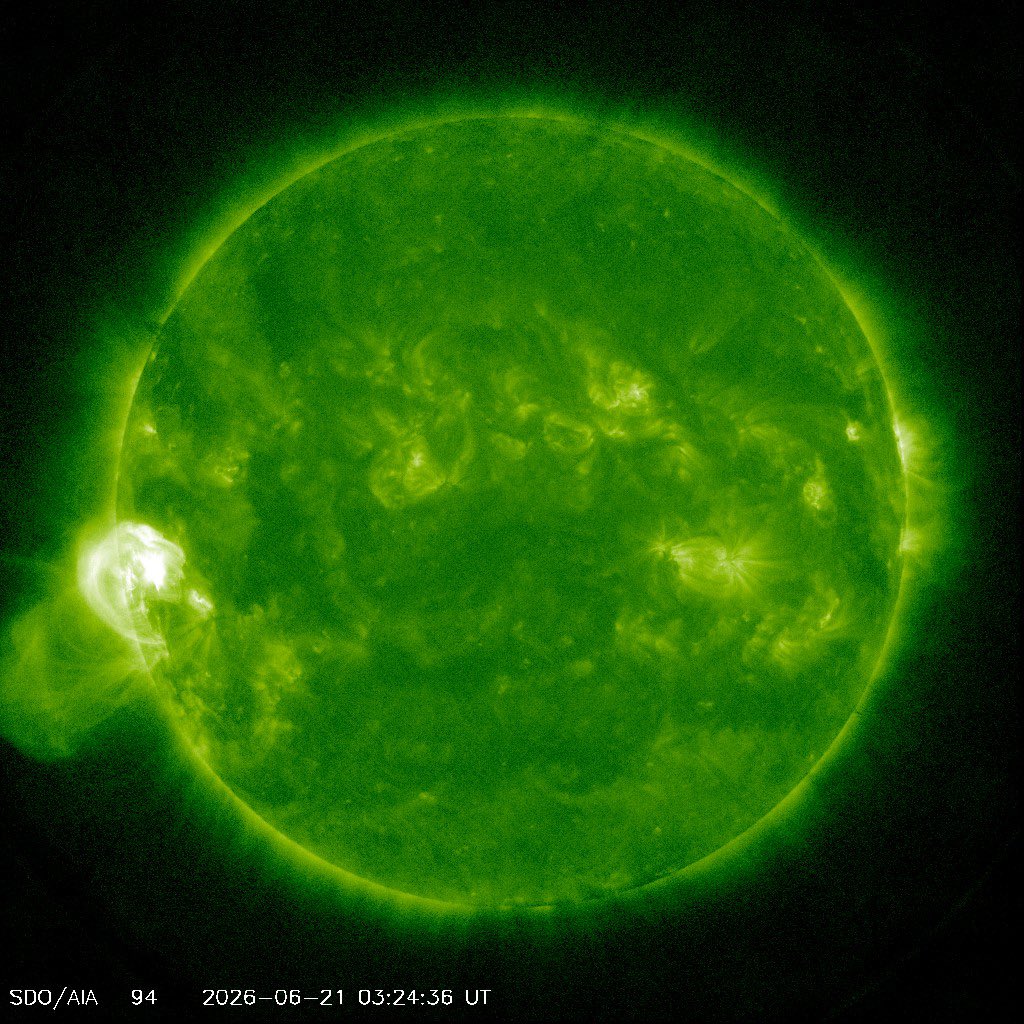 SPEWSII's tweet photo. M2.69 Solar Flare from AR4473 – June 20, 2026
Active Region 4473 produced a moderate M2.69 solar flare that peaked at 15:21 UTC today.
This event caused a minor (R1) radio blackout, primarily affecting the sunlit side of Earth. As of now, no significant Earth-directed coronal mass ejection (CME) has been confirmed in association with this flare. Initial observations suggest any ejecta is likely not on a direct path toward Earth.
We will continue monitoring for any updates as the region rotates into a more geoeffective position. Moderate solar flare activity (R1-R2) remains possible in the coming days.
Stay tuned for further developments!

#SpaceWeather #SolarFlare #AR4473