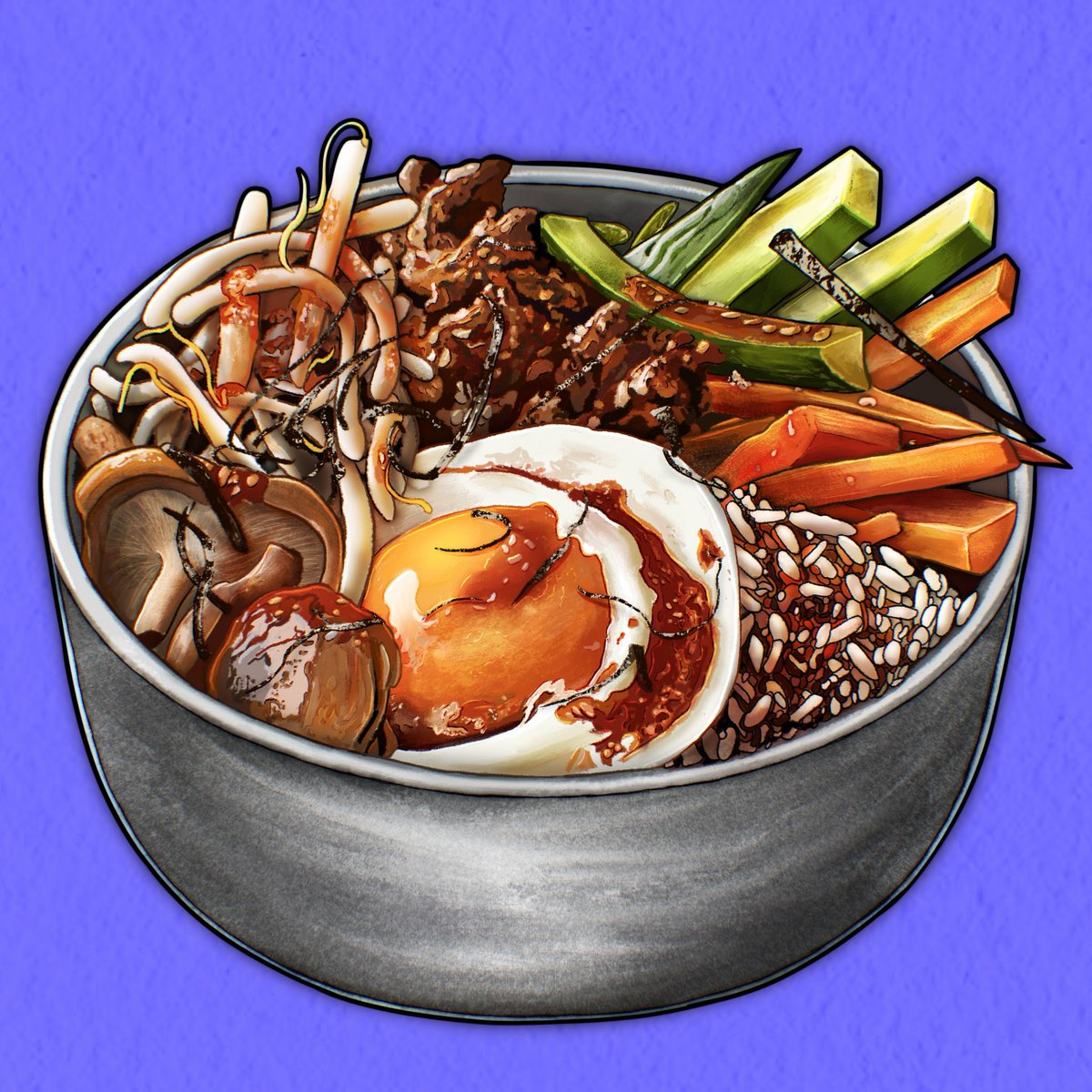 art_neverath's tweet photo. Bulgogi 불고기 i made for a upcoming Collaboration Piece! 
visited Seoul a lot of times and loved the Food there❤️
swipe for more Variations and short Process Video.
painted in Procreate🖌️✨
Hope you like it🙏🏻❤️

#일러스트작가 #푸드스타그램 #koreanfood #foodillustration https://t.co/mUbyDiI6Ol