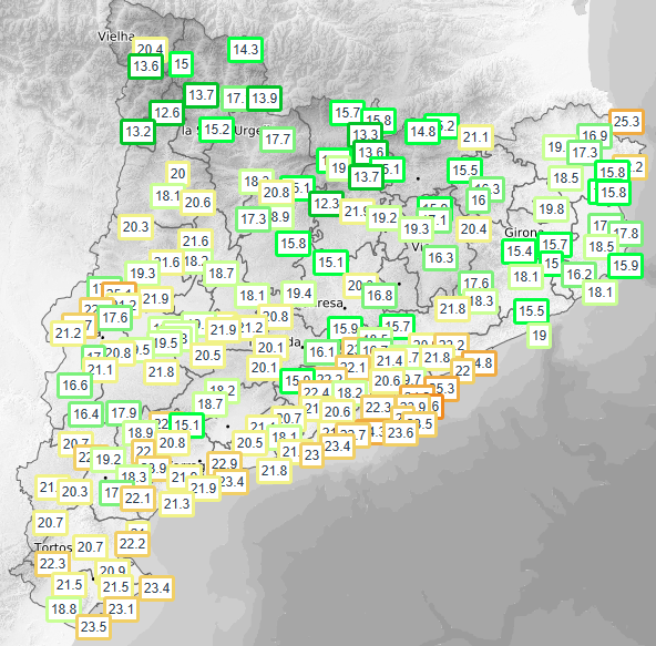 meteorac1's tweet photo. Bon dia! Comencem el primer diumenge d'estiu amb unes temperatures mínimes elevades. A la ciutat de Barcelona la temperatura mínima no ha baixat dels 25ºC, el que es considera una nit tòrrida. A diversos punts de la costa i de ponent, en canvi, la nit ha sigut tropical (>20ºC). https://t.co/qANT0lF4BE