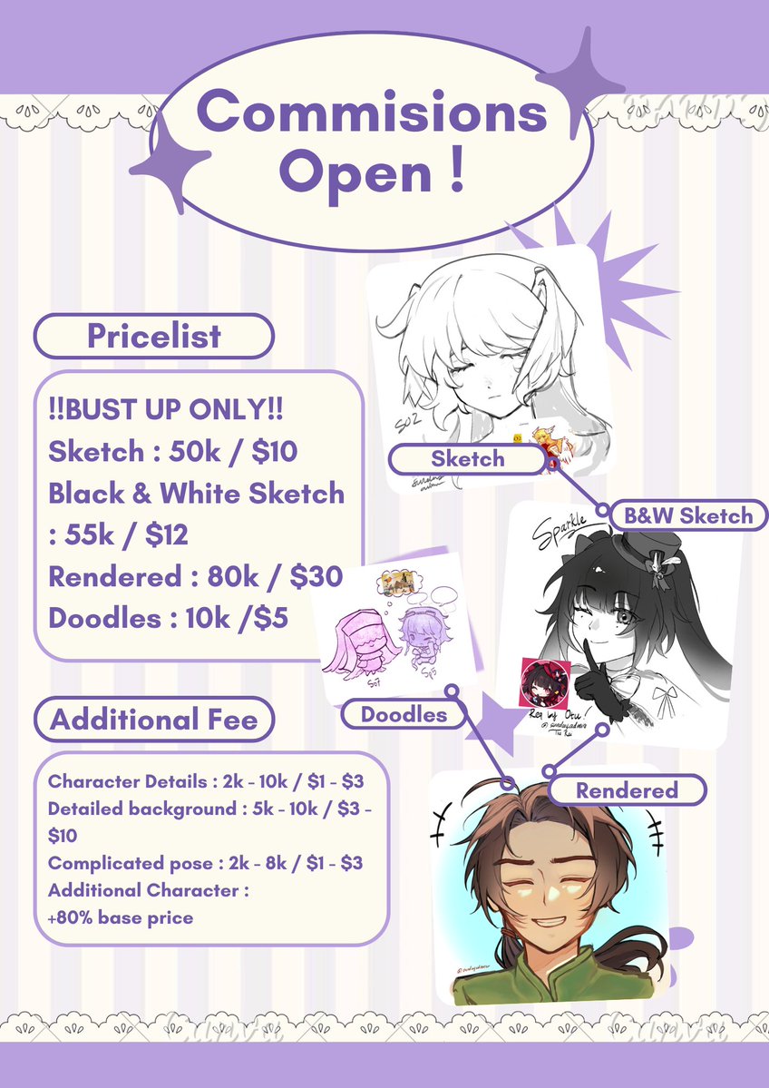 ruienanan's tweet photo. 🪷OPEN COMMISSION🪷
[ 🩷 &amp; 🔁 appreciated! ]

— halloww! miyuu disini buka urgent art comms karena sedang BU for daily necessities!  >< 

feel free buat order/sekedar tanya² di dm yaaw (pls @ after dm!) &amp; kindly check the TOS below!

#OpenCommission #artidn #zonauang #zonajajan https://t.co/HzjVm4aaRi