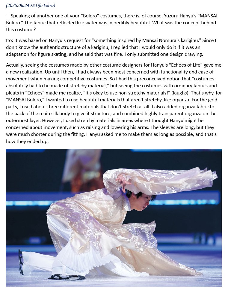 yuzurujenn's tweet photo. Speaking of which, it was Yuzu who asked to make the "Mansai Bolero" sleeves as long as possible (they were much shorter during the fitting). He always tends to make things harder for himself just to match the program’s worldview, but he’s so good at making it all work anyway. 👏 https://t.co/EHPnKiEloT