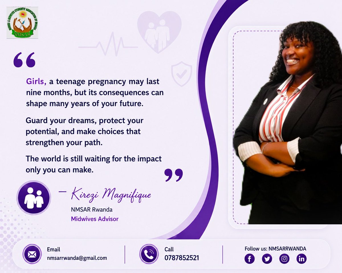 NMSAR_Rwanda's tweet photo. A moment of choice can define years of opportunity. Protect your future, preserve your potential, and let your dreams reach their full horizon.
#EndTeenagePregnancy #ProtectHerFuture #GirlsEmpowerment #NMSARRwanda #Rwanda @HDIRwanda
@gitembas2020 
@Sfrwanda1 https://t.co/wv5Vfb2m1w