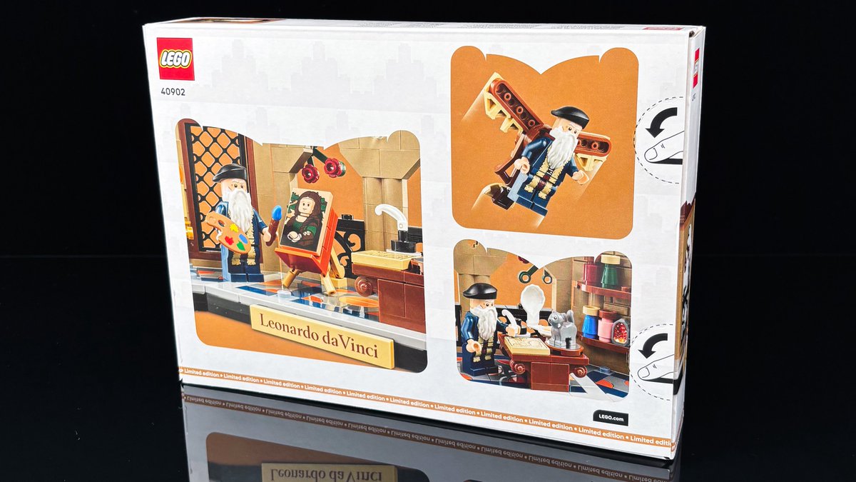 LEGOdouMoko's tweet photo. 購入特典のレオナルド・ダ・ヴィンチのレゴが届いたんだけど、オーニソプター(羽ばたき機)と合体してスカイ・ダ・ヴィンチになれるの激アツ https://t.co/r2ebc2mSYm