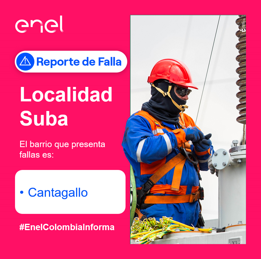 EnelClientesCO's tweet photo. #LocalidadSuba nuestro equipo se dirige a la zona para identificar la falla reportada, seguimos trabajando para ti 👨‍🔧⚡

El barrio afectado es:
Cantagallo

Te invitamos a estar pendiente de nuestros canales para mayor información. https://t.co/SbdFjsjCf6