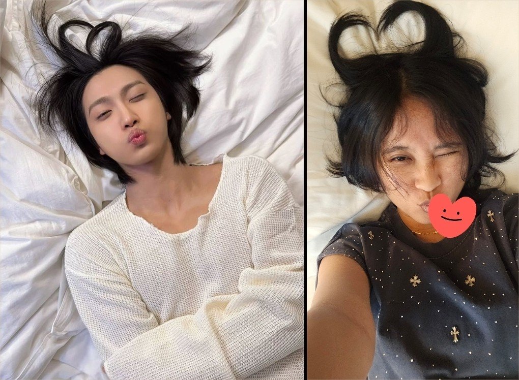Lyxishere's tweet photo. 👻: What should we call this pose??
⭐️: Hair Heart!
👻: Wha-? Welp whatever you say..
⭐️: 😘💕 

#ATSD #AtinySelcaDay #ateez #ATINY #에이티즈 #성화 #SEONGHWA @ATEEZofficial https://t.co/9U9DXZBhA7
