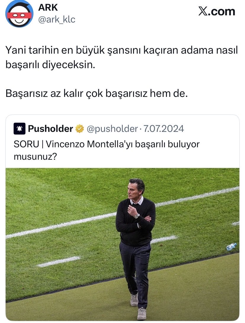 ark_klc's tweet photo. EURO 2024 Avrupa Şampiyonası sonrası Montella’yı herkes başarılı bulurken söylemiştim; Böyle konularda haklı çıkmaktan nefret ediyorum ama … 

Türk Milli Takımı; Avustralya ve Paraguay’a en az 3 atacacak bir kadro

Ayrıca ABD ile 10 maç yapsa 8’ini kazanacak bir kadro. https://t.co/gDQCYmPZyR
