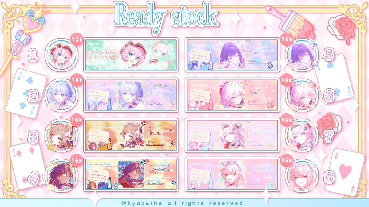 hyacwine's tweet photo. ꒰ READY STOCK ꒱
𖹭 ⋮ all interactions are appreciated!

Haloow! Cinnie membawa Ready Stock character-character GI, HSR, dan Wuwa yang bisa langsung kalian take by DM. ( ˃` ⩌ ´˂ ) Prices are on pict, yapp. AYO JAJAAAN! (*ᴗ͈ˬᴗ͈)

t. #bealanja https://t.co/D3vqwWdF5a