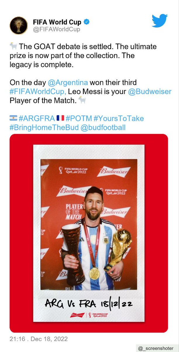 Obii_cubana_ZSN's tweet photo. A deleted tweet from FIFA’s official account, titled 'GOAT Debate Settled,' has resurfaced online amid ongoing discussions regarding potential bias toward Lionel Messi over Cristiano Ronaldo https://t.co/xNlR8lxZVq