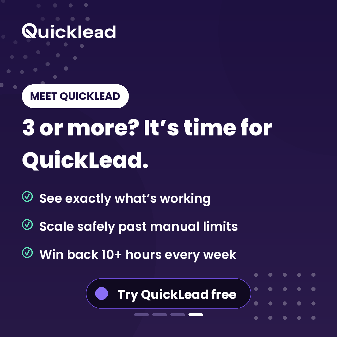 quicklead_io's tweet photo. 7 signs you've outgrown manual outreach 👇

Spreadsheet leads. Forgotten follow-ups. Unread replies. Copy-paste notes. Weekly limits.

3+? Time to automate. 🚀

#LinkedInAutomation #SalesTips https://t.co/CrMSWftWEn