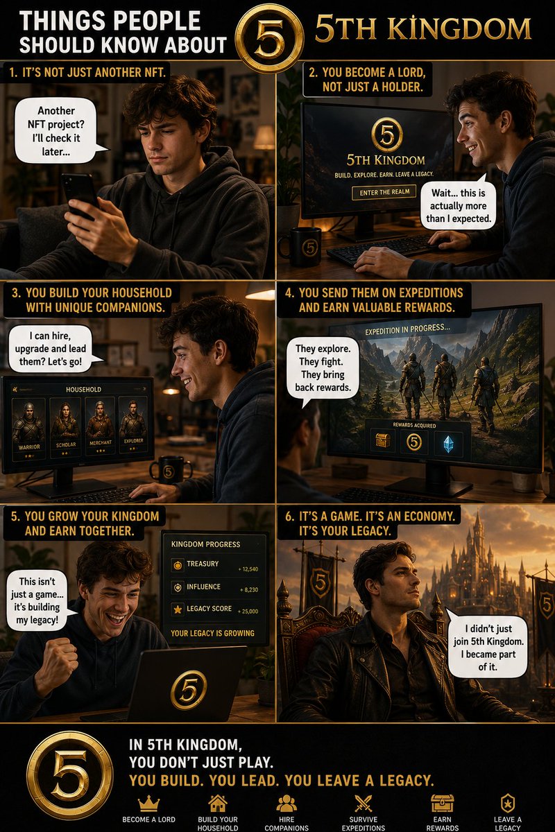 igCryptos's tweet photo. Most people see an NFT.

@5th_Kingdom gives you something bigger: a Lordship, a Household, trusted Companions, daring Expeditions, and a Legacy to build.

You are not just joining a game, you are building your own Kingdom. https://t.co/zAySnK7PqN