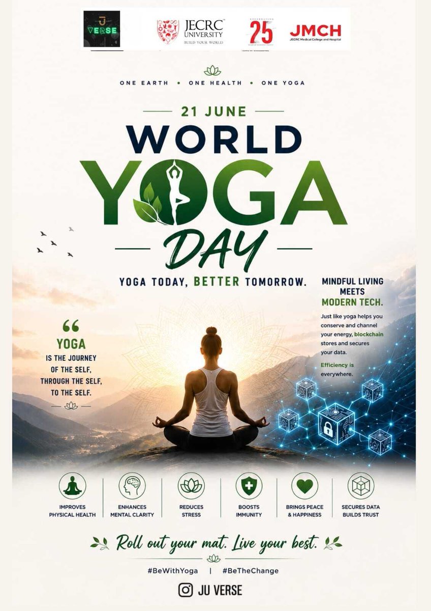 Juverse0's tweet photo. A healthy mind builds a better future. ๐ฟ๐ง๐ปโโ๏ธ
Celebrating #WorldYogaDay and the power of balance, clarity, and mindful living.
#OneEarthOneHealth #JUVerse https://t.co/5hI1ArBYmk