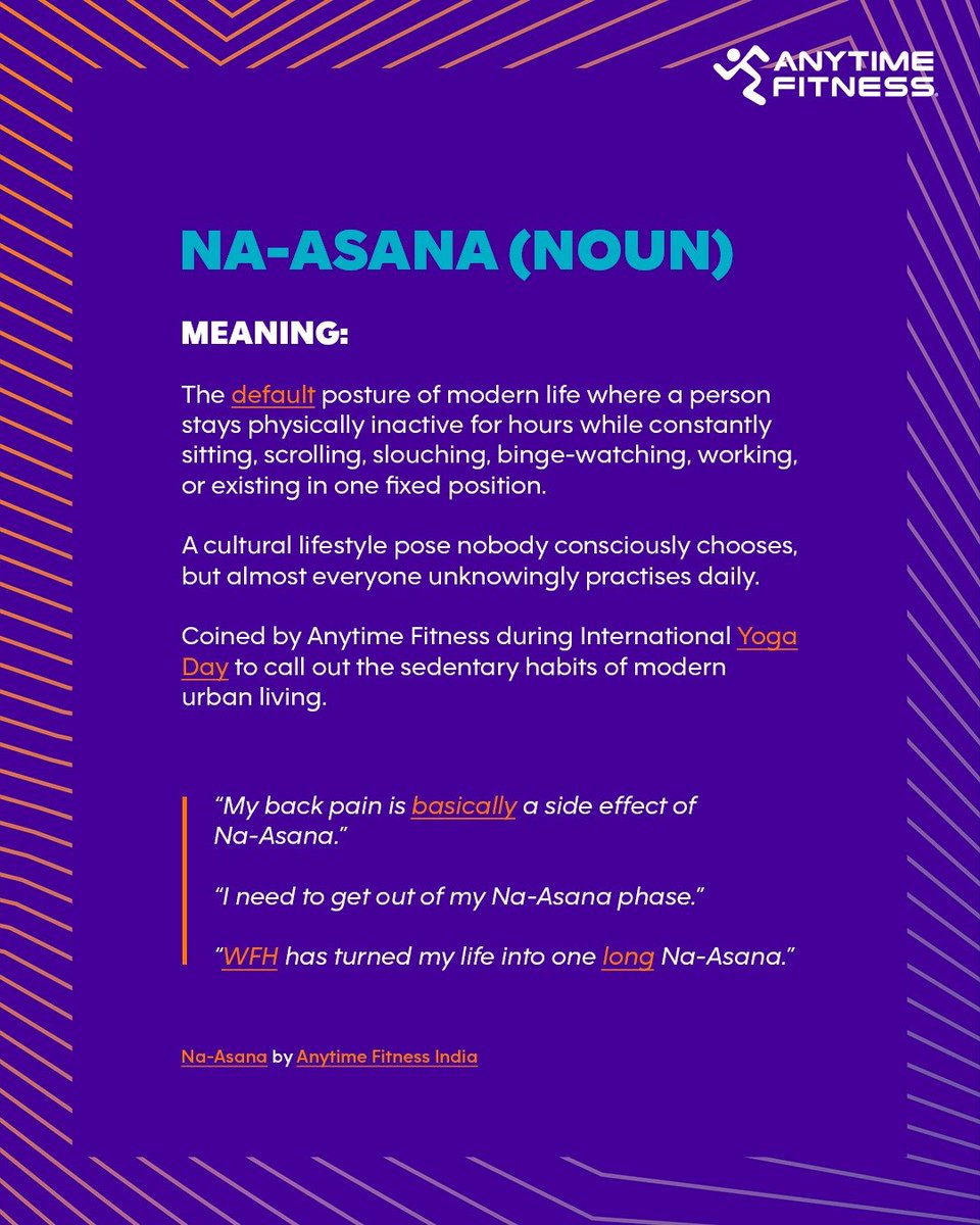 ATFitnessIN's tweet photo. Some words are created because they need to exist.

NA-ASANA is one of them.

The posture modern life accidentally taught all of us.

Now officially on Urban Dictionary.

Use responsibly.

( Seen someone doing Na-Asana today? - TAG!!!) https://t.co/xPjjndP6MX