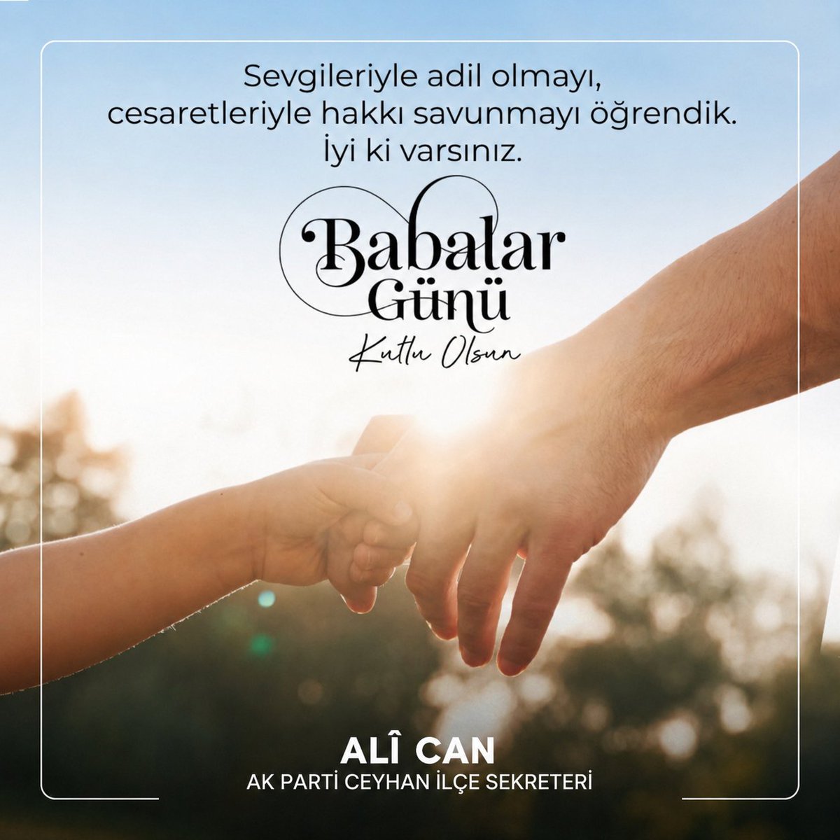 ali_can014402's tweet photo. Güvenin ve adaletin timsali tüm babalarımızın #BabalarGünü kutlu olsun.

Sevgiyle koruyan, fedakârlığı ve dürüstlüğü öğreten babalarımız her zaman başımızın tacıdır.

Başta aziz şehitlerimizin babaları olmak üzere, ebediyete irtihal eden tüm babaları rahmetle yâd ediyorum. 🇹🇷 https://t.co/yaLiZtC6I3
