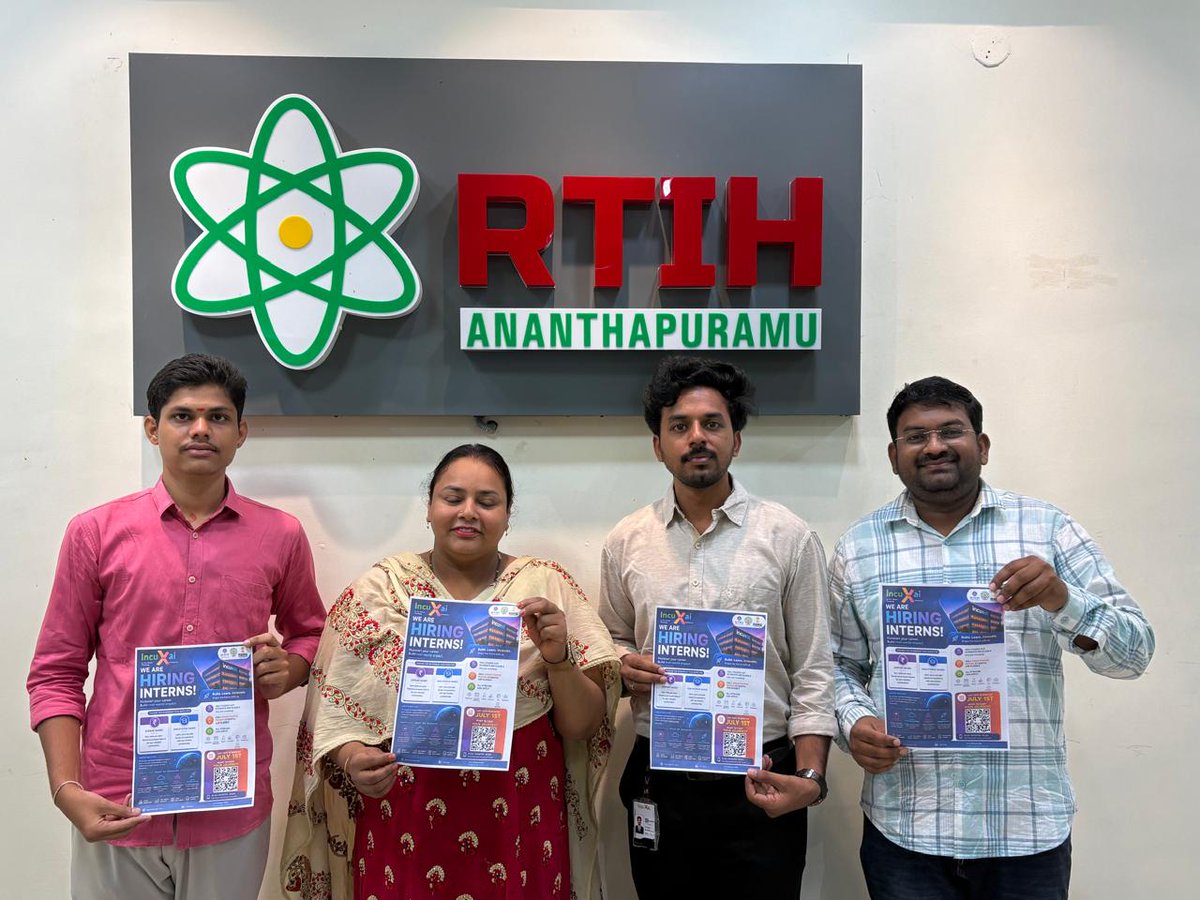 IncuXai's tweet photo. 🚀 Proud to launch the IncuXai Internship Program 2026 poster at RTIH Anantapuramu

A step towards empowering the
 graduates 

📅 Registrations open until July 1st.

#IncuXai #RTIHAnantapuramu #Internships #AI #Innovation #SkillDevelopment #LearnBuildGrow #FutureReady #Anantapur https://t.co/yOrbCZYDQ1