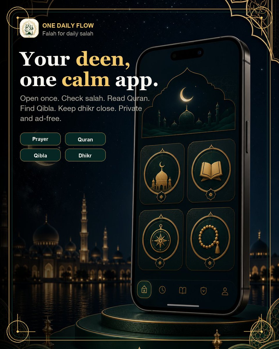MykoalaAI's tweet photo. Still switching between Islamic apps?

Falah gives you prayer times, Qibla, Quran, dhikr, reminders, widgets and salah tracking in one private, ad-free app.

Download Falah: https://t.co/oEwalsZLtT

#Falah #PrayerTimes #Qibla #MuslimApp #Salah https://t.co/zl32GzjxxG