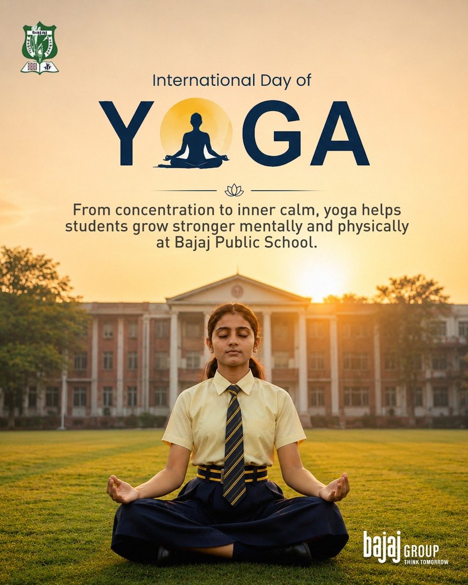 thebajajgroup's tweet photo. "In today’s fast-moving world, helping students find balance, focus and mindfulness is just as important as academics. 🧘‍♀️

Yoga encourages concentration, inner calm, physical well-being, and healthier everyday habits that support overall student growth.

This International Day of Yoga, Bajaj Public School continues encouraging students towards a healthier and more balanced lifestyle.

[Bajaj,  Bajaj Public School,  Bajaj Group, International Day of Yoga, Student Wellness, Mindfulness, Healthy Living]

#Bajaj #BajajPublicSchool #BajajGroup #InternationalDayOfYoga #StudentWellness #Mindfulness #HealthyLiving