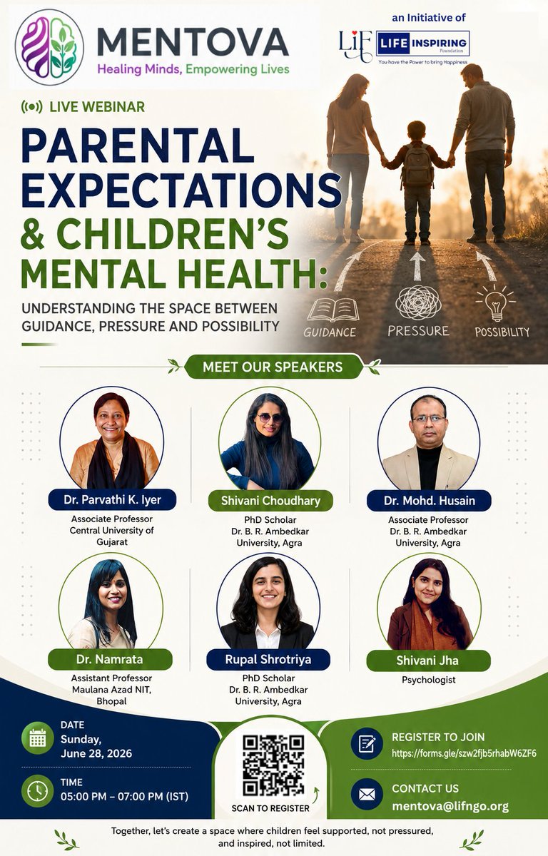 LiF_NGO's tweet photo. Registrations Open!

Join us for an insightful webinar on:
Parental Expectations and Children's Mental Health: Understanding the Space Between Guidance, Pressure and Possibility

E-Certificate for Participants

click on the link below-
https://t.co/PnZot3XLxk https://t.co/TmcAGtRELy