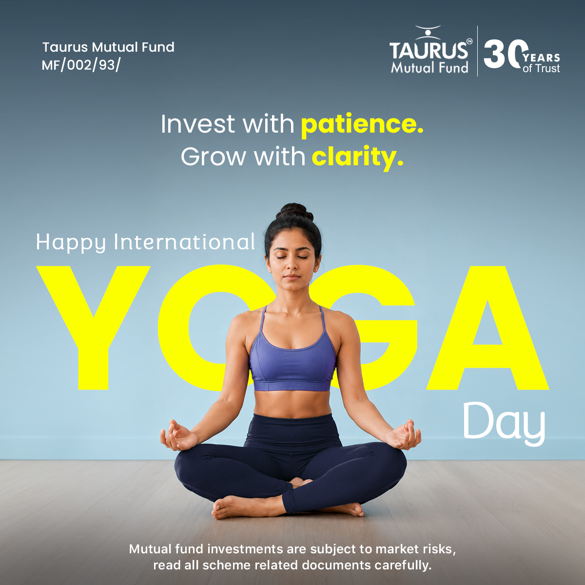 TaurusMF's tweet photo. Both yoga and investing begin with effort.​

​There is complexity in starting, discipline in continuing, and patience in staying consistent.​

​But outcomes are rarely shaped by ease or timing. They are built over time through steady decisions and long-term thinking.​

This International Yoga Day, we reflect on the value of discipline that creates lasting stability.​

Click the link to know more and view riskometer - https://t.co/FPwe5JAlWR

#TaurusMutualFund #MutualFund #Topical #Festive #YogaDay

[Taurus Mutual Fund, Mutual Fund, Topical, Yoga Day, Smart Investment Choices, Investment tips in Mutual Fund, Investment for dreams, Invest for Goals]