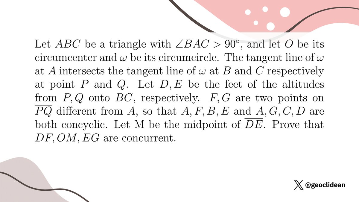 geoclidean's tweet photo. Concurrent Lines Problem from a TST
#Concurrent #Geometry #Circumcircle https://t.co/DLIZ03MI0z