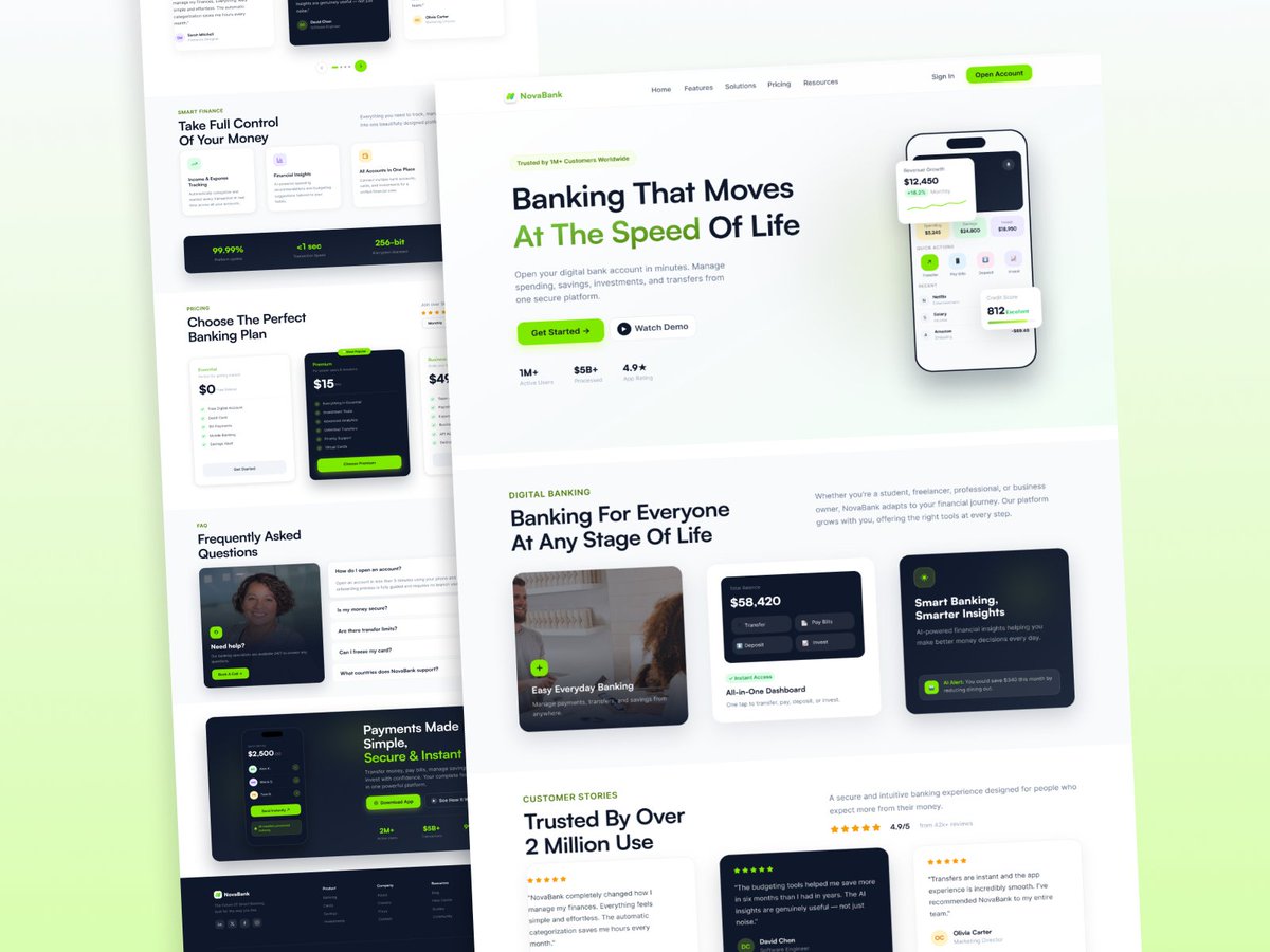 agamisoft_ltd's tweet photo. 🏦 NovaBank — Digital Banking Landing Page UI/UX. Clean layouts, responsive design &amp; secure financial dashboards. Manage accounts, credit cards &amp; savings with clarity + trust. Modern fintech web design for banks &amp; startups. #DigitalBanking #UIUX #Fintech #WebDesign #finance https://t.co/i5d1wt9Fn6