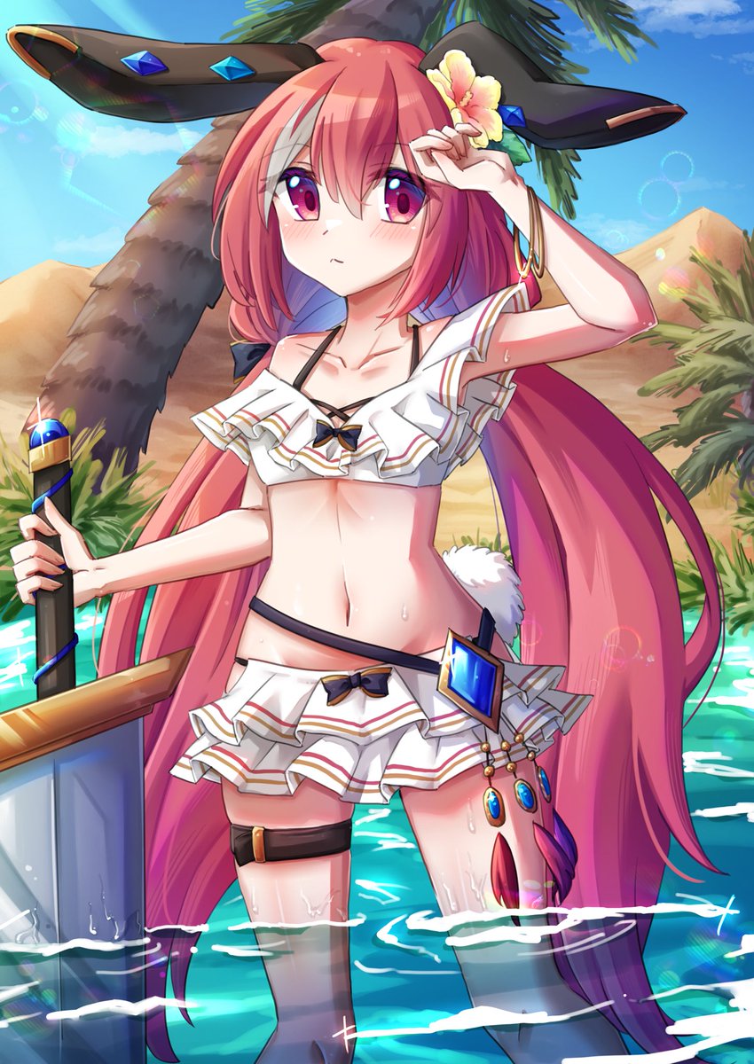 水着なシンギョクマル！ 魔物描いたな……🐙 #一次創作 #幻夢界観測所