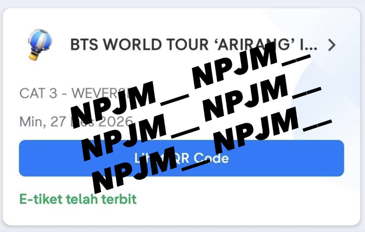 npjm__'s tweet photo. Hi Army, aku mau WTS Tiket Arirang Jakarta
Day 1 Platinum tribun (2tix)
Day 2 CAT3 (2tix)

Yang mau nego harga boleh DM ya
Aku jual ovp 🙏🏻 
#BTS_ARİRANG #BTSConcert #BTS_SWİM #ARIRANG_Tour https://t.co/GiFOSOUGHA