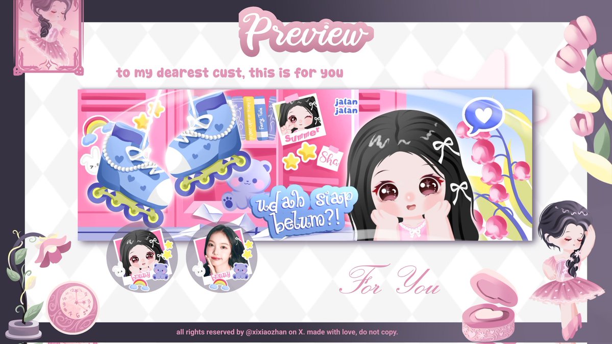 xixiaozhan's tweet photo. ㅤ
   ꒰ 🧸 ꒱ help rt? thank you૮˃‌֊ ˂‌ ა୭ᵎᵎ🪽ིི

    ๑ hawoOo udh siap belum?! >_0🌷✿ ospek katalog baruu aku yg terinspirasi dari lagu No Na Rollerblade ini ミ🛼🎀, udh nyimud belumm?? :> xie xie-! <3 🍰🩷 
 
⋅ᯓ #bealanja ◞♡ https://t.co/DamxJ4bCoz