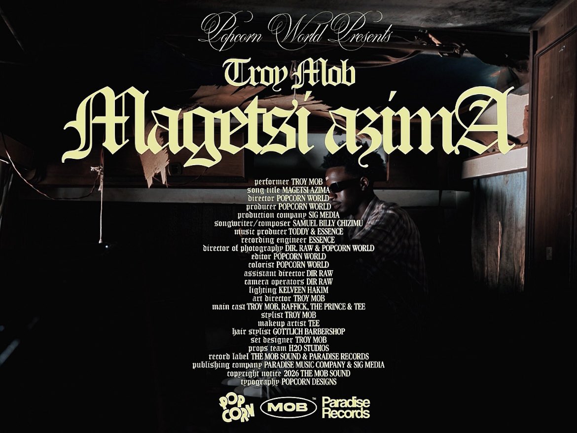 itspopcornworld's tweet photo. Typography by @itspopcornworld 🍿

Music Video link: https://t.co/e4yPwdMBKL

"Magetsi Azima" By Troy Mob Out Now! https://t.co/o8t0DAnZBD