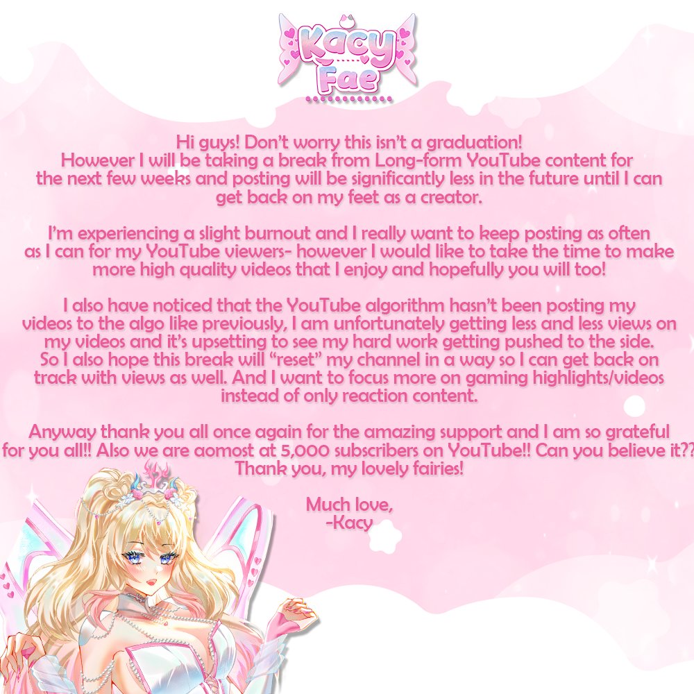 kacyfaevt's tweet photo. Here's a little notice for my lovely YouTube viewers! 🩷 https://t.co/zieTxGELDv