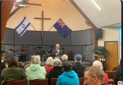 KyleDChurch's tweet photo. really nasty posturing by Alfred Ngaro 

There is no political space where promoting israel like this, in an evangelical setting, should be considered appropriate

Ngaro &amp; Ikilei seem to have been selected by Peters for the Zionist lobby

a functioning media this would cover this https://t.co/66TRDjdaG6