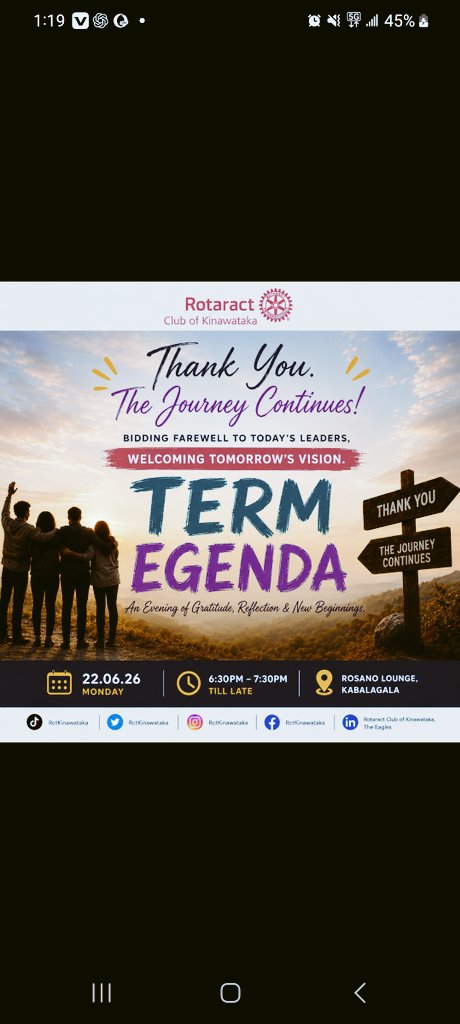 RCTKinawataka's tweet photo. As one chapter closes, another begins. 💫
Join us for our Term Egenda as we celebrate the achievements, memories, and impact of the outgoing team while embracing the vision and opportunities ahead.
An evening of gratitude, reflection, fellowship, and renewed commitment to service https://t.co/TrxBLRMz5Q