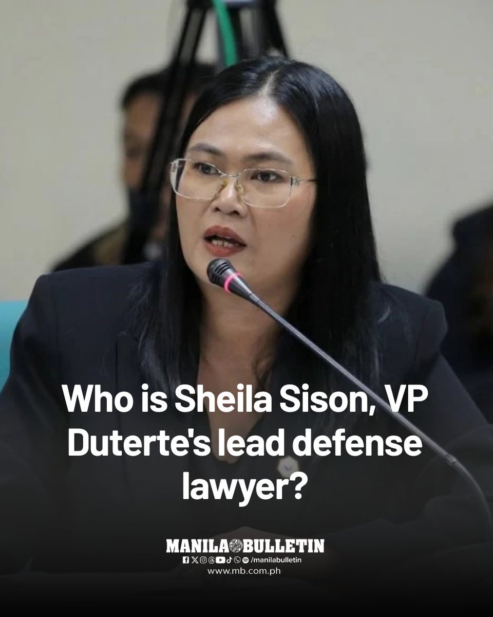 manilabulletin's tweet photo. Leading the 16-lawyer defense team of Vice President Sara Duterte in her impeachment trial is Atty. Sheila Sison, a litigator from Fortun Narvasa &amp; Salazar.

READ: https://t.co/JTnSIcYixA https://t.co/GJt4wfJQ2b