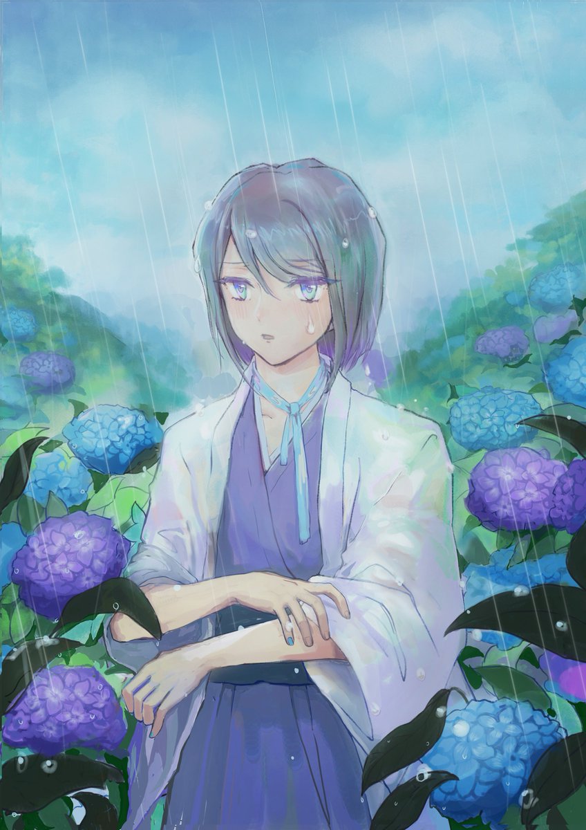 1202pm_'s tweet photo. 6月、梅雨。

＃創作　＃オリジナルイラスト　＃紫陽花 https://t.co/QhiEcB8H2A
