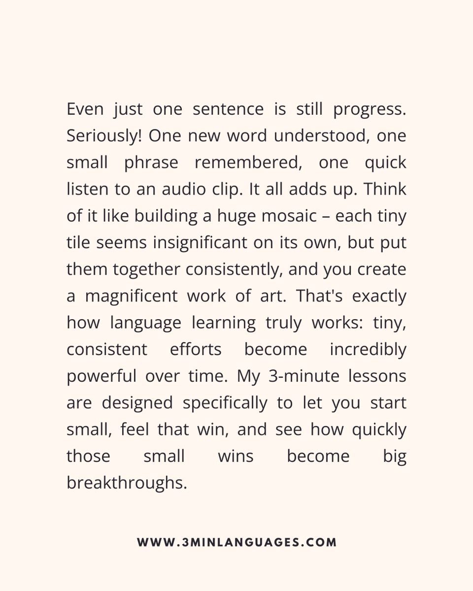 3MLanguages's tweet photo. You don’t need a whole chapter.
One sentence is still progress.
👉 Start tiny wins: https://t.co/aviltQdhX3
#3MinuteLanguages #StudyIn3 #LanguageLearning #MicroLearning #Consistency #LearnFrench #LearnSpanish #LearnGerman #LearnItalian #LearnPortuguese https://t.co/QZ90XJiuOJ