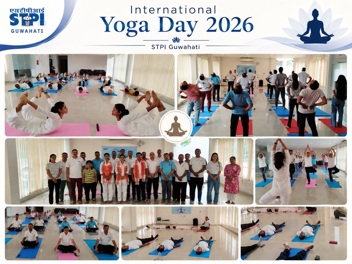 stpiguwahati's tweet photo. On the occasion of the 12th International Day of Yoga #IDY2026, #STPIINDIA Guwahati Directorate, along with officials and staff from its sub-centres across the #NorthEast, participated in a #yoga session embracing the theme “Yoga for Healthy Aging.”

The session promoted wellness, mindfulness, flexibility and a healthier lifestyle, reinforcing the importance of yoga in daily life and workplace well-being.

#InternationalDayofYoga 🧘‍♂️ #YogaDay2026 #YogaForAll #HealthyAging #WellnessAtWork

@arvindtw @SoumyaOtta @stpiindia