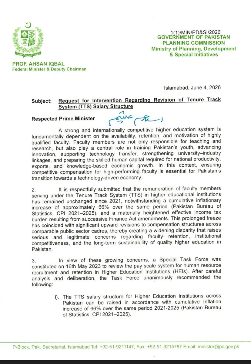 Aaira_here's tweet photo. The historic initiative by Prime Minister Shahbaz Sharif and Minister Ahsan Iqbal to revamp the TTS salary structure &amp; secure inflation-linked adjustments marks a definitive turning point for higher education in Pakistan. 
@betterpakistan
#ShukriaAhsanIqbal
#ThankYouShahbazSharif https://t.co/fFssk3iT7w