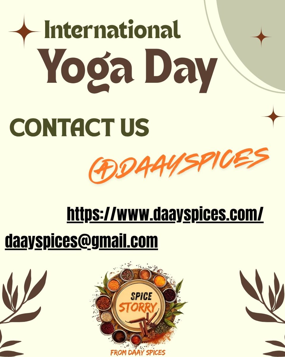 Spicestorry's tweet photo. Bring mindfulness to your kitchen this International Yoga Day with Spice Storry By DAAY Spices! 🧘‍♀️✨
#SpiceStorry #DaaySpices #YogaDay #InternationalYogaDay2026 
For more details visit us on:
https://t.co/IWG34xaBCB
daayspices@gmail.com
@daayspices
#Foodie, #FoodPorn, #InstaFood https://t.co/V2Tb8S6BJy