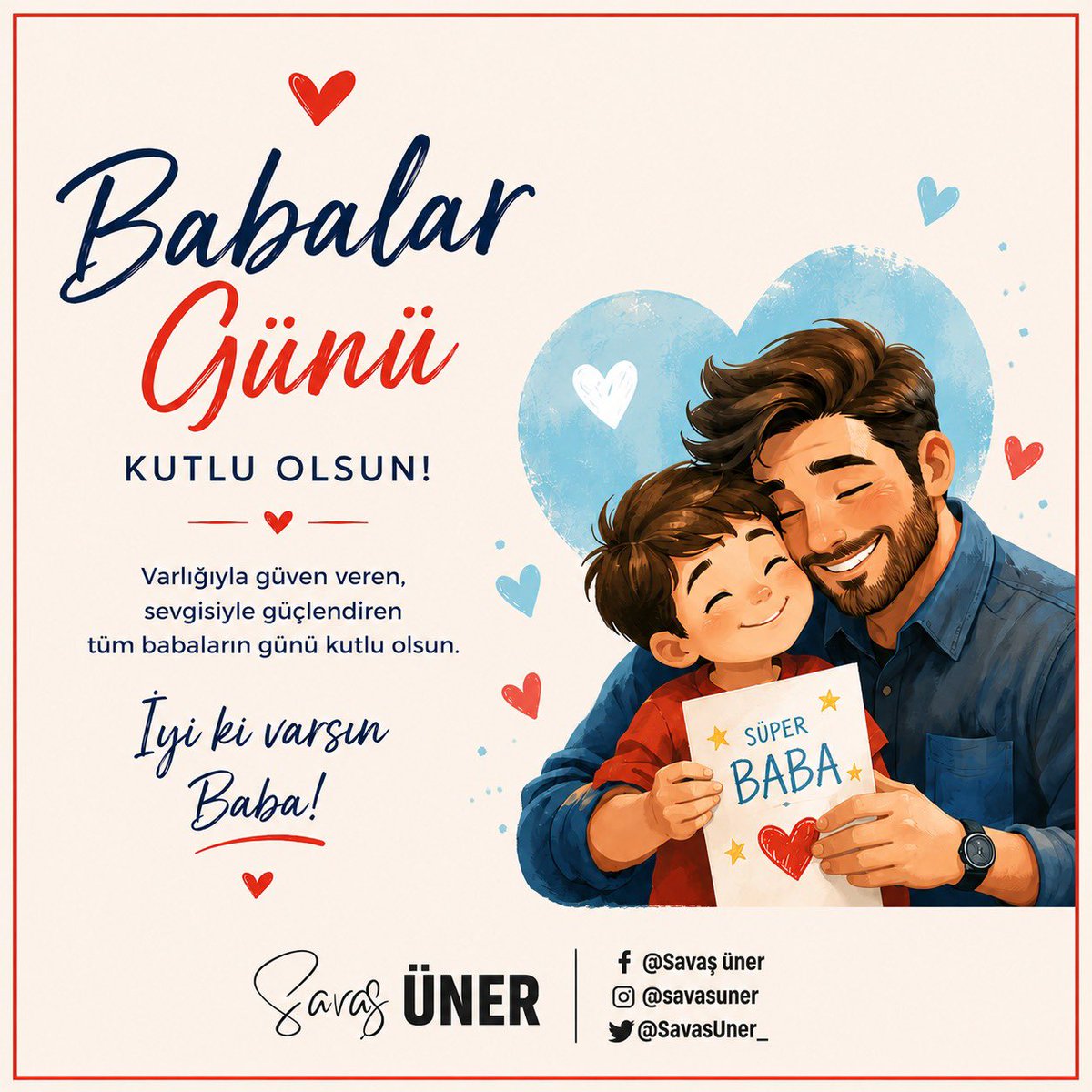 SavasUner_'s tweet photo. Bazıları bugün babasına sarılacak, bazıları ise anılarına…
Mesafeler değişse de sevgi eksilmiyor.
Hayatta olan tüm babaların Babalar Günü kutlu olsun, başta babam olmak üzere aramızdan ayrılan babaları da özlem ve rahmetle anıyorum… https://t.co/b9QMvNgrbV