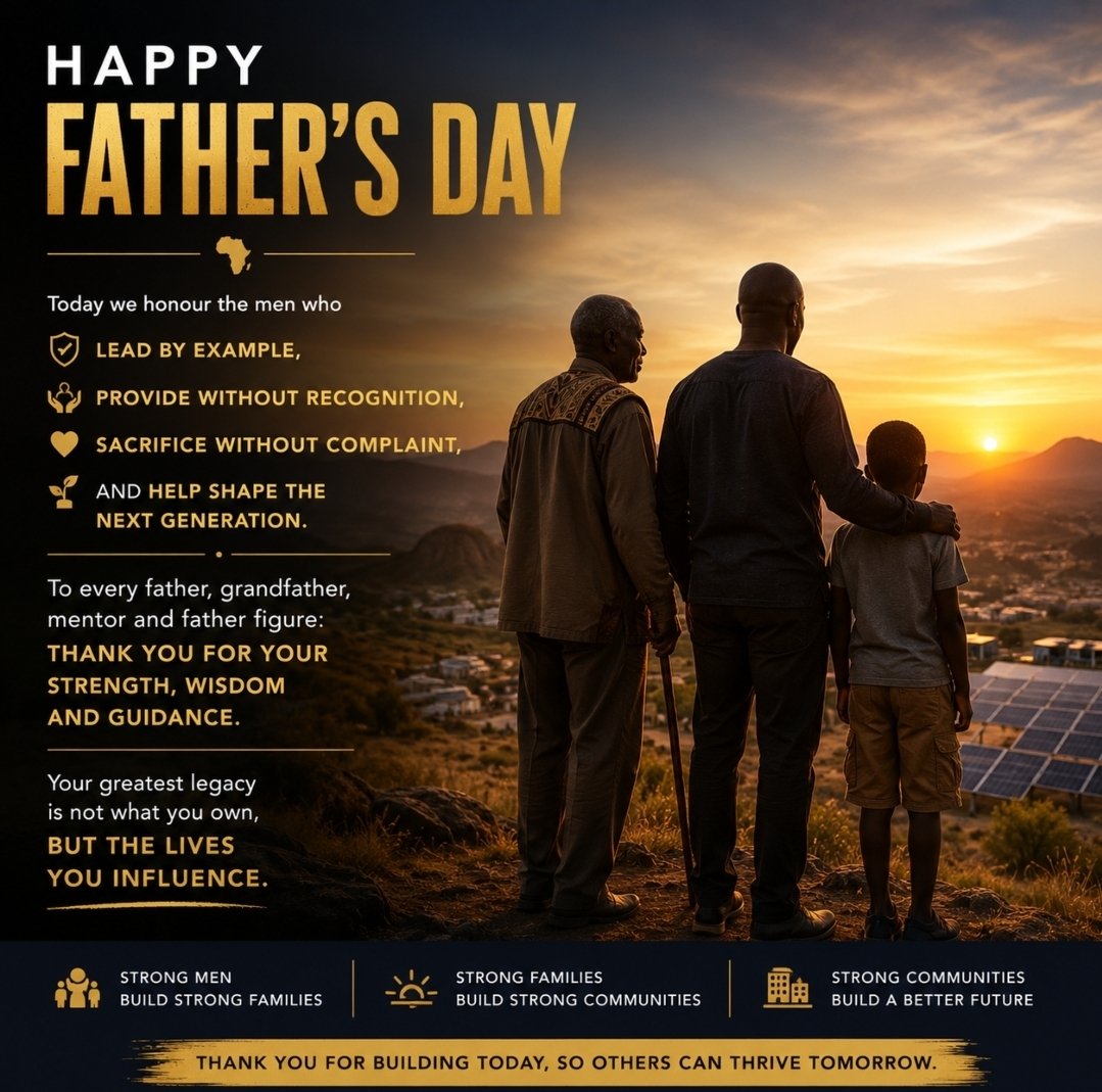 ArthurMangwende's tweet photo. Happy Father’s Day to all fathers, grandfathers, mentors and father figures.

Thank you for your strength, sacrifice and guidance.

Strong men build strong families. Strong families build strong communities. Strong communities build a stronger future. https://t.co/FIvoyj4AXi