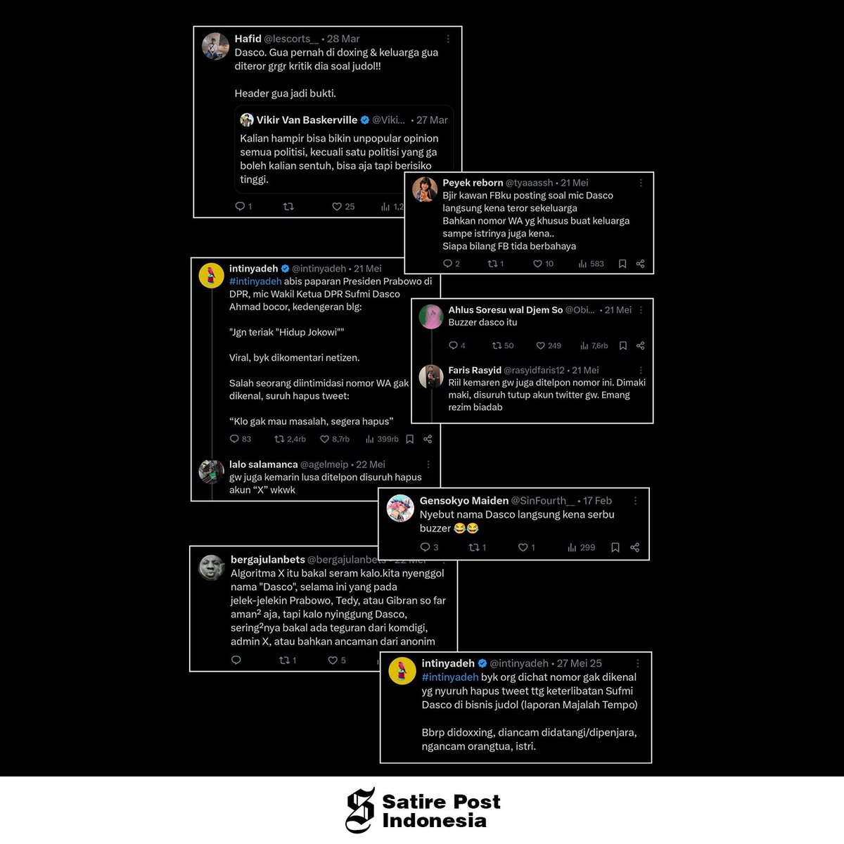 SatirePostID's tweet photo. Dugaan penggunaan buzzer untuk membersihkan nama Dasco (@bang_dasco) bener2 mengecewakan. Seorang wakil rakyat mestinya terbuka, bukan malah menutup-nutupi dengan cara-cara yg kurang elegan. 

Mau jadi wakil rakyat, atau preman? https://t.co/DQBF8OZqxi