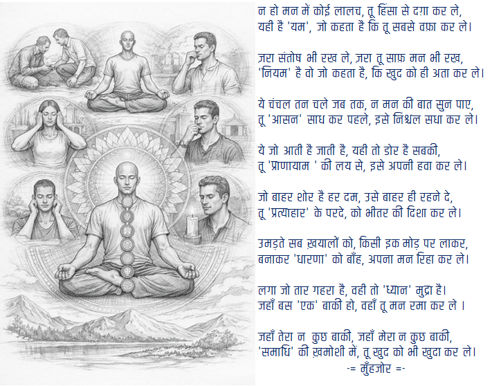 singh_vinod's tweet photo. बाहर की हर दौड़ को छोड़ें , मन को भीतर मोड़ चलें,
साँसों के इस पावन रथ से, जग का नाता तोड़ चलें।
इंद्री-बोध समेट हृदय में, ध्यान-दीप वो जल जाए,
परम शून्य की महा-समाधि, सत्य-रूप से जोड़ चलें॥
#मुँहजोर https://t.co/POn06HI8XQ