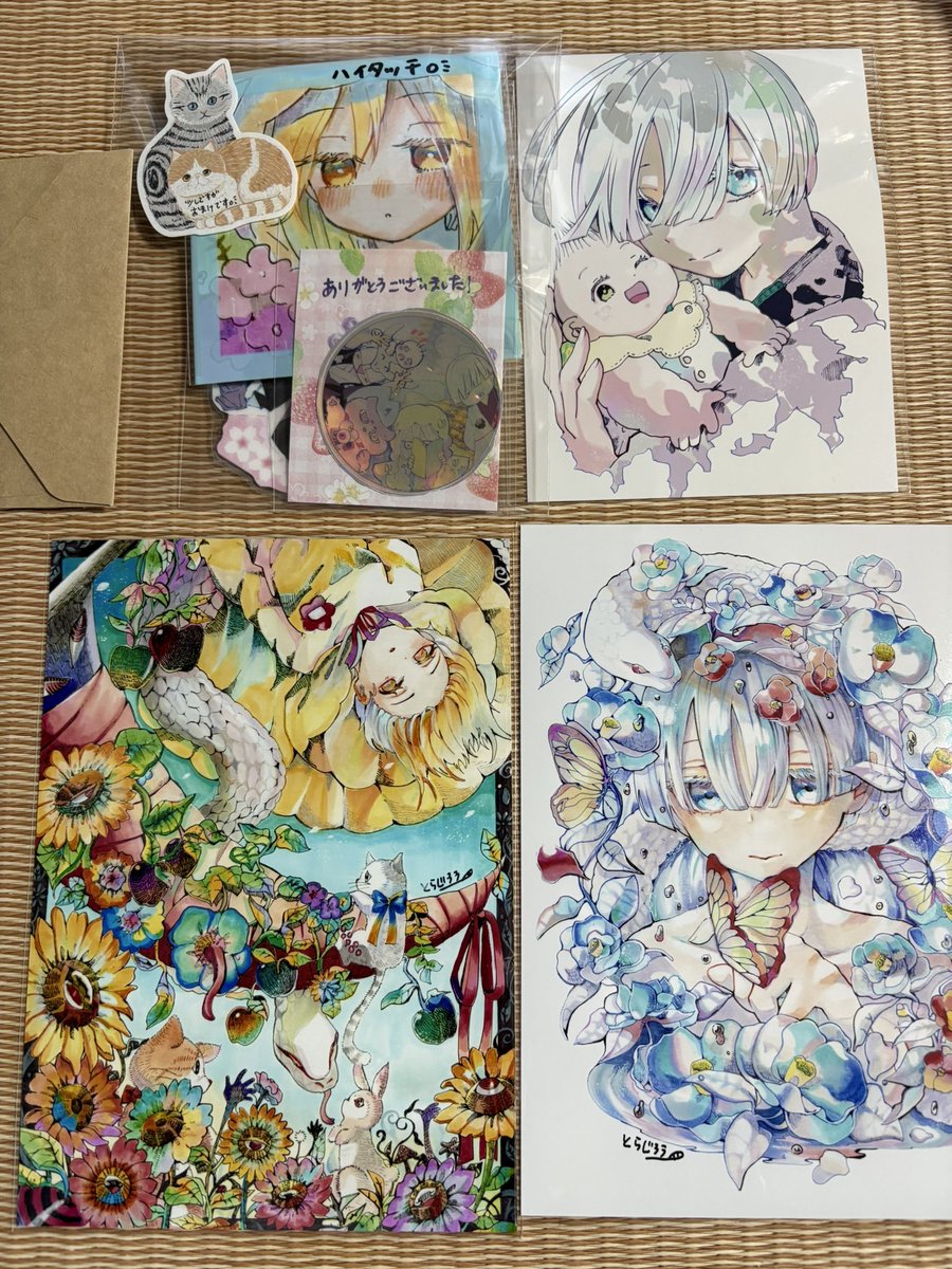 yurumin01's tweet photo. わぁー！！
とらじろうさん（@torazirou7）のグッズを購入させて頂きましたー✨✨

めちゃくちゃかわいいよーぉー😭
こちらは複製画を購入させて頂きましたー。
色使いとか、塗り方がほんと細かいて綺麗で、、そして世界観がすごく好きです❤️

素敵な作品をありがとうございます！
おまけも沢山ついてて、お手紙もキュンして最高でした✨

やっぱりアナログ絵すごいなぁー！！

いつも素敵な作品をありがとうございます！