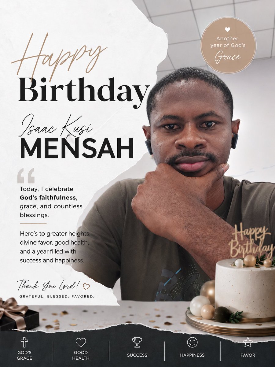 KusiMensah's tweet photo. HAPPY BIRTHDAY TO MYSELF 🎂

Today, I pause to reflect on my journey &amp; one thing is certain: God has been faithful 🙏🙌 https://t.co/1WKujDCRDG