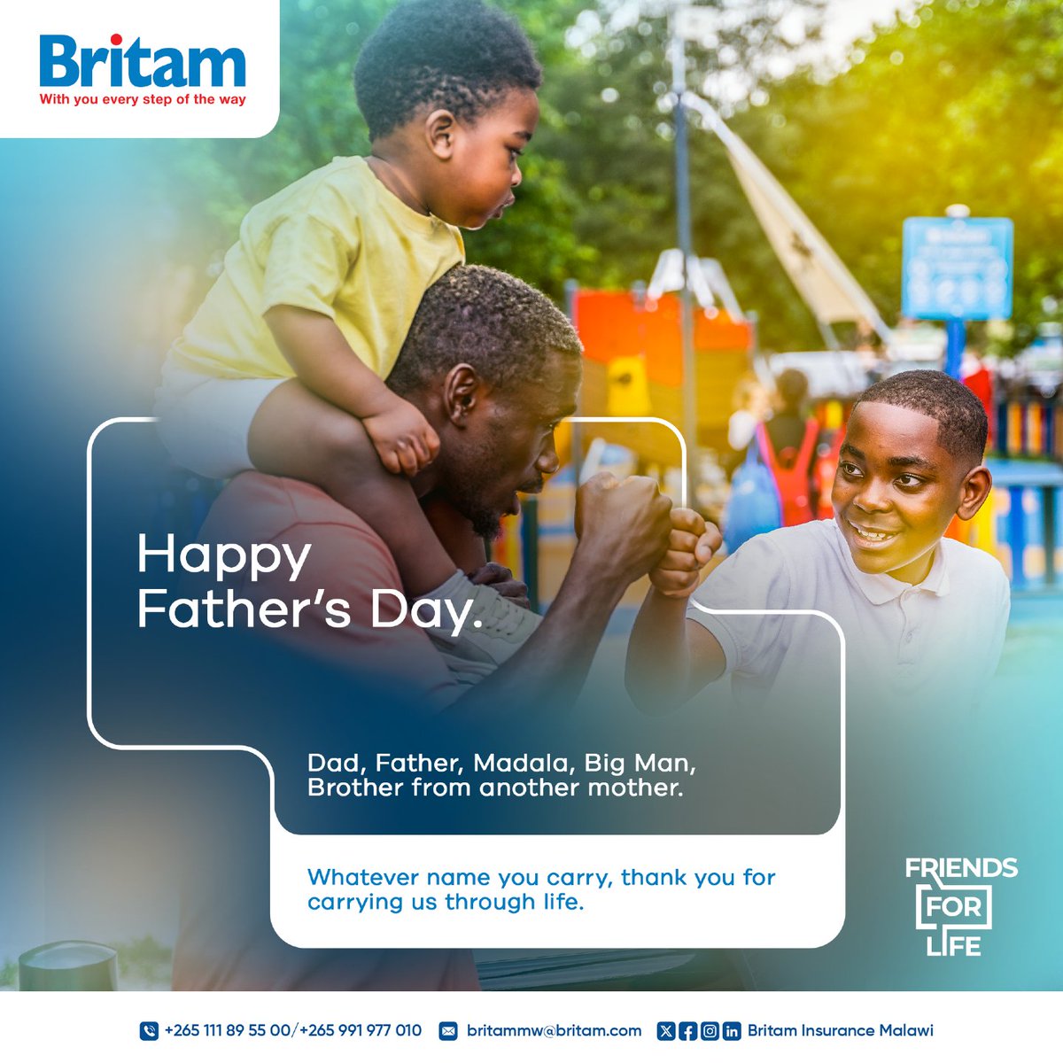 BritamMalawi's tweet photo. Father. Madala. Big Man. Brother from another mother.

Today, we celebrate you. Happy Father's Day.

#HappyFathersDay
#FathersDay
#FriendsForLife https://t.co/qRgpNm6hqP