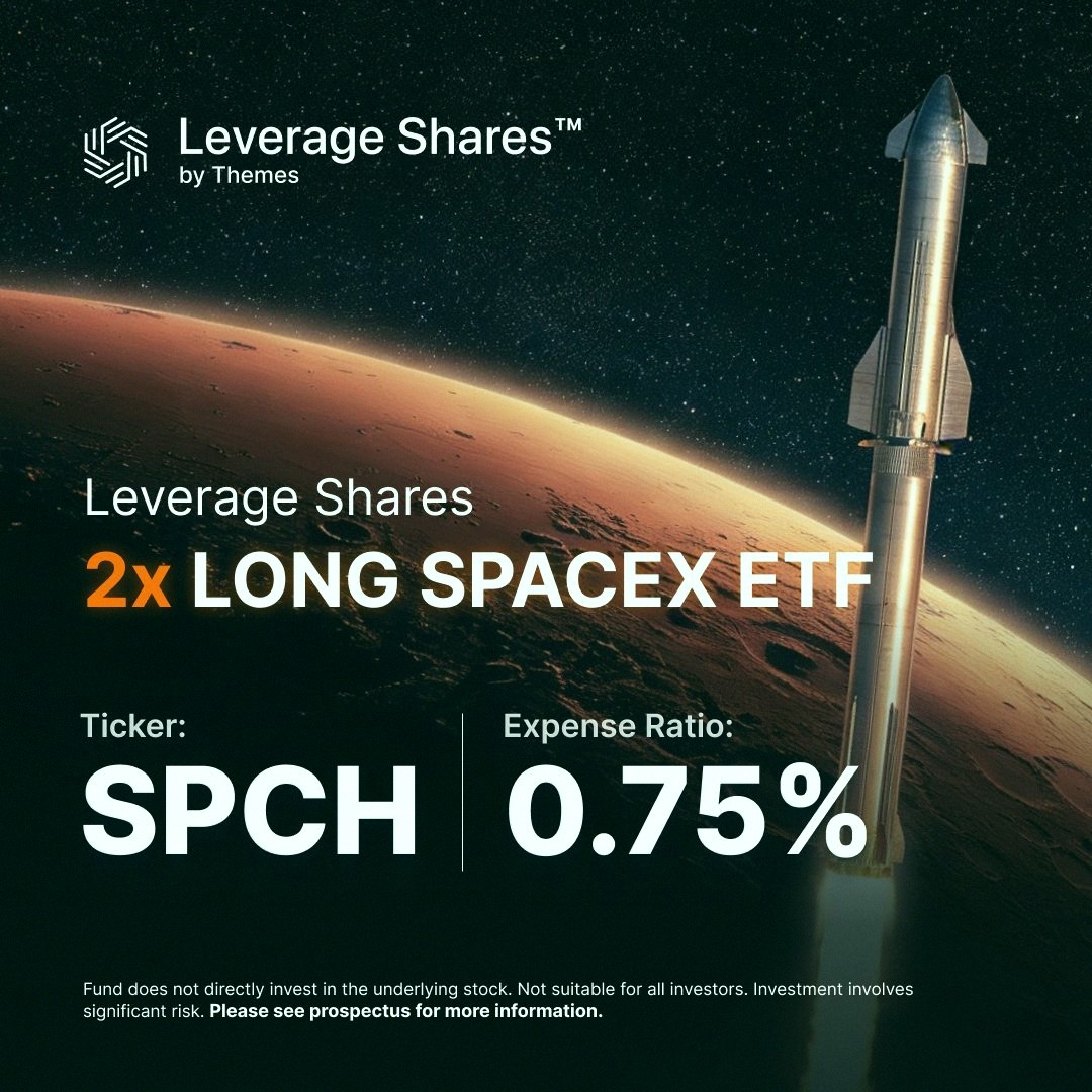 vluther99's tweet photo. We just had the biggest ETF launch ever 🚀

The Leverage Shares 2x Long SpaceX ETF $SPCH saw $4 billion in trades during its first week.

That’s more than any other ETF’s first week, beating IBIT and DRAM.

And it did it in just 4 days because of the holiday week.

(So https://t.co/wJhIYsZb5d
