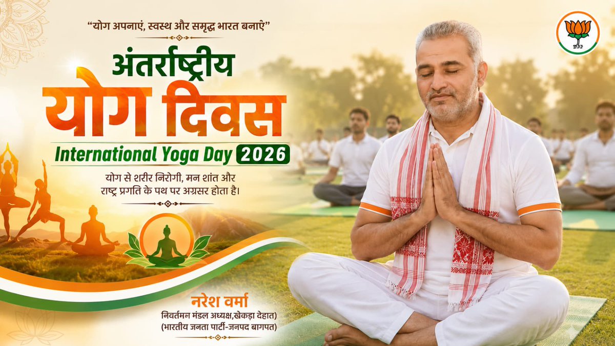 Nareshverma4bjp's tweet photo. सर्वे भवन्तु सुखिनः - सर्वे सन्तु निरामयाः

योग केवल व्यायाम नहीं, बल्कि शरीर, मन और आत्मा के संतुलन का मार्ग है। यह हमें स्वस्थ जीवन, सकारात्मक विचार और आत्मिक शांति की ओर अग्रसर करता है।

आप सभी को "अंतर्राष्ट्रीय योग दिवस" की हार्दिक शुभकामनाएँ।
#InternationalYogaDay https://t.co/nsfqScrT78