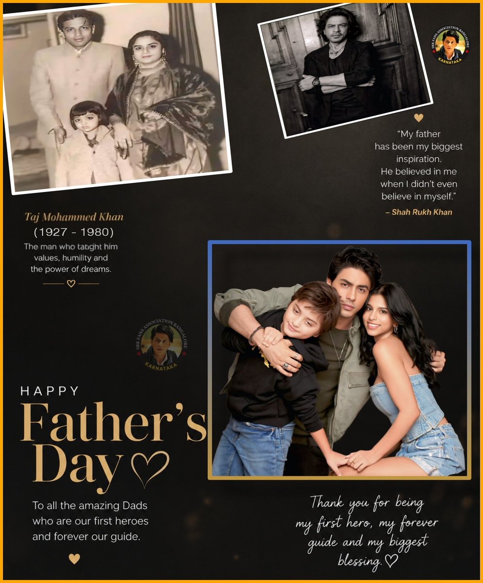 Srk_bangalore's tweet photo. A father's love becomes a legacy, and a legacy becomes an inspiration. ❤️

Celebrating Father’s Day with the King, who continues to pass on the values and dreams inherited from his father to the next generation. 👑✨

@iamsrk

#HappyFathersDay #FathersDay https://t.co/g6TZp060Wj