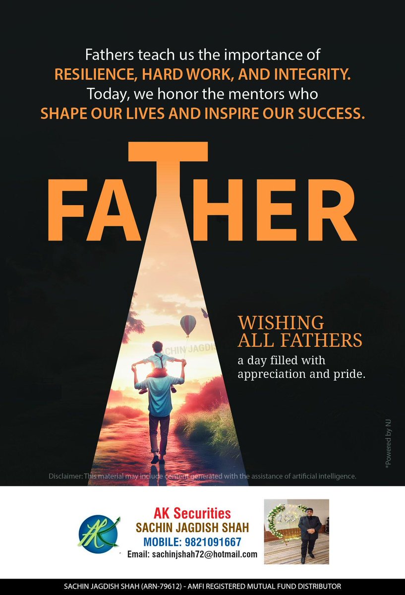 SecuritiesAk's tweet photo. Fathers teach us the importance of RESILIENCE, HARD WORK, AND INTEGRITY. Today, we honor the mentors who SHAPE OUR LIVES &amp; INSPIRE OUR SUCCESS. WISHING ALL FATHERS a day filled with appreciation and pride.

#aksecurities #FathersDay #secureyourfuture #SIP #InvestWithAKSecurities https://t.co/Y51rlopYp1